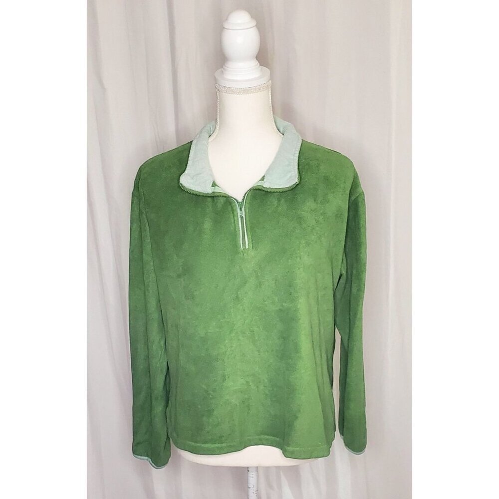 Horny Toad Olive Green Quarter Zip Fleece Pullover Jacket Sweater Womens Size Lg